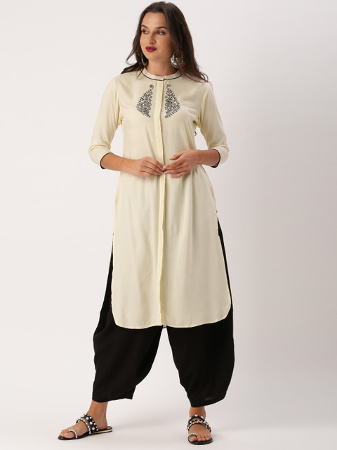 

IMARA Women Cream-Coloured Embroidered Straight Kurta
