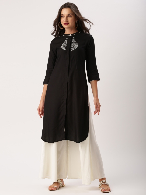 

IMARA Women Black Embroidered Straight Kurta