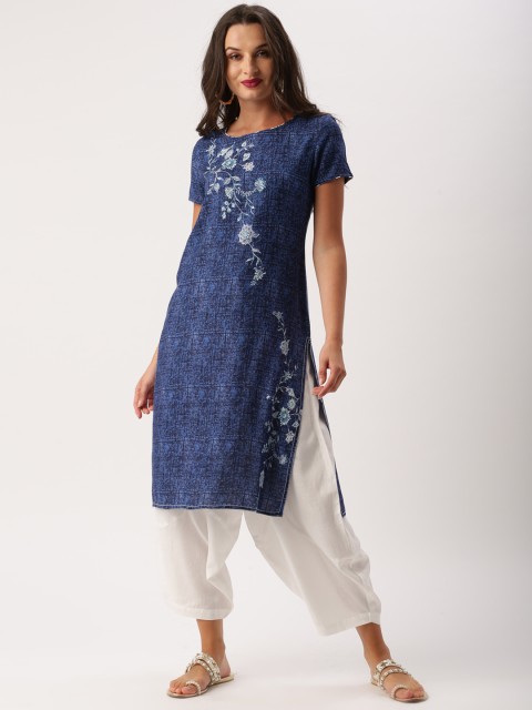 

IMARA Women Blue Printed A-Line Kurta
