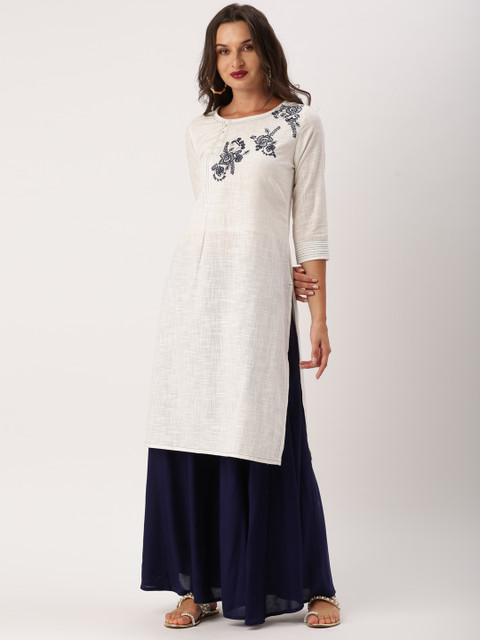 

IMARA Women White Embroidered Straight Kurta