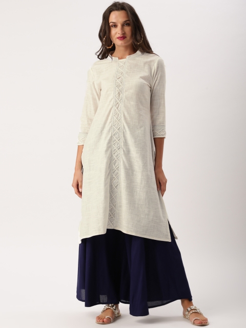 

IMARA Women Off-White Solid A-Line Kurta