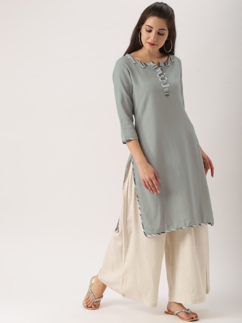 

IMARA Women Grey Solid A-Line Kurta