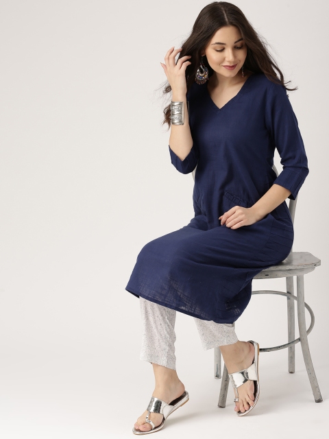 

IMARA Women Blue Solid A-Line Kurta
