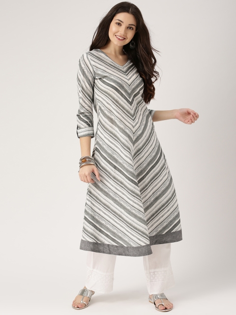 

IMARA Women Grey & White Printed A-Line Kurta