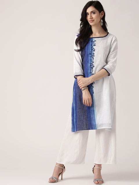 

IMARA Women Blue & Off-White Colourblocked Straight Kurta