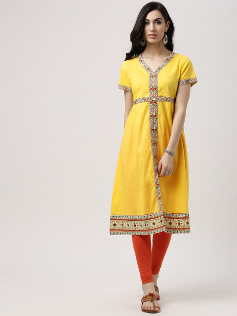 

IMARA Women Yellow Solid A-Line Kurta