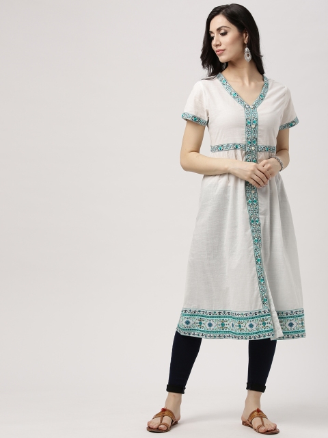 

IMARA Women White Solid A-Line Kurta