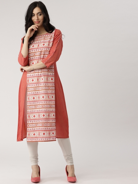 

IMARA Women Red & White Printed A-Line Kurta