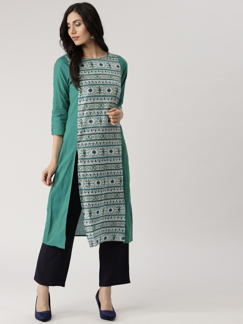 

IMARA Women Green Printed A-Line Kurta