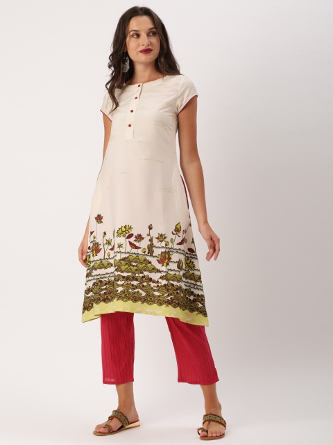 

IMARA Women Beige Printed A-Line Kurta