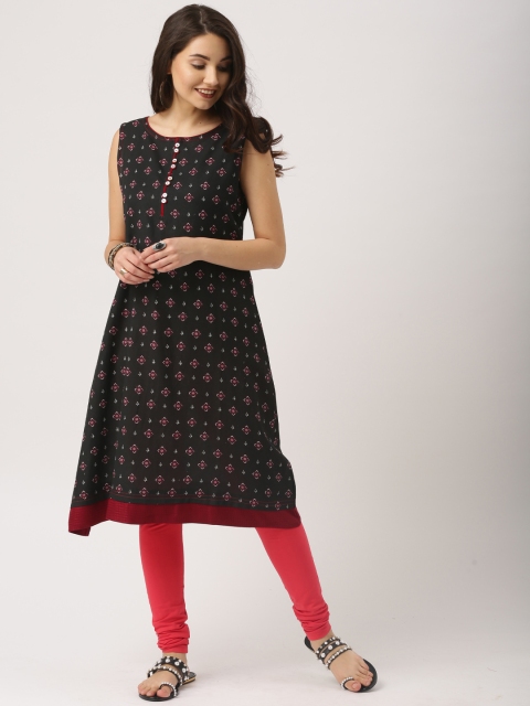 

IMARA Women Black Printed A-Line Kurta