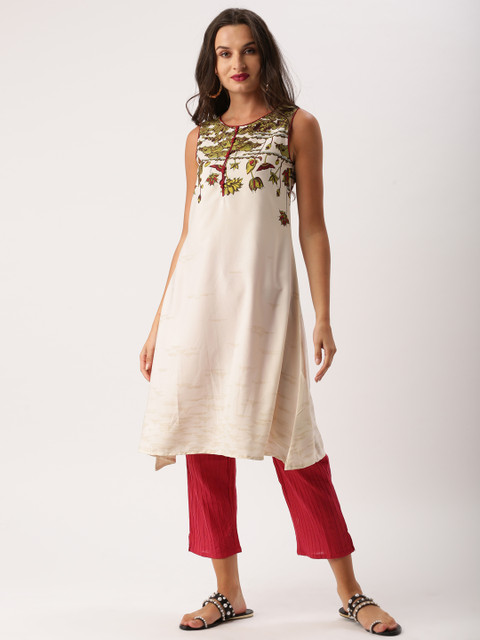 

IMARA Women Off-White Printed A-Line Kurta