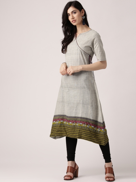 

IMARA Women Grey & Green Angrakha A-Line Kurta