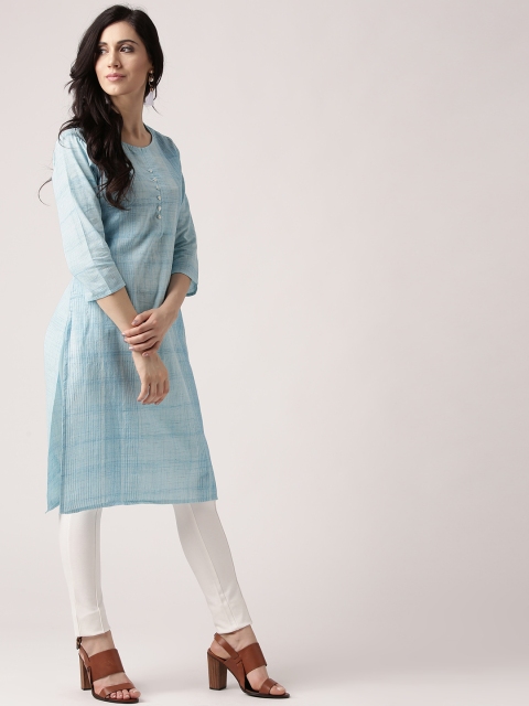

IMARA Women Blue Solid Straight Kurta
