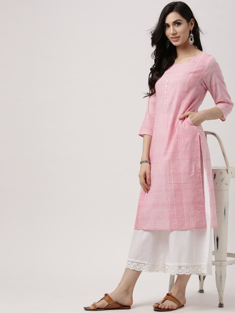 

IMARA Women Pink Solid Straight Kurta