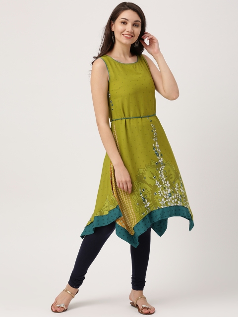 

IMARA Women Green Printed A-Line Kurta