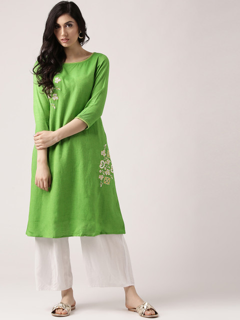 

IMARA Women Green Solid A-Line Kurta