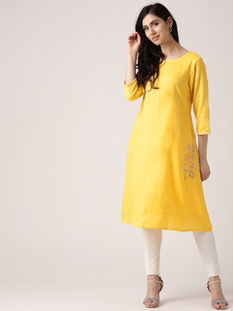 

IMARA Women Yellow Solid A-Line Kurta