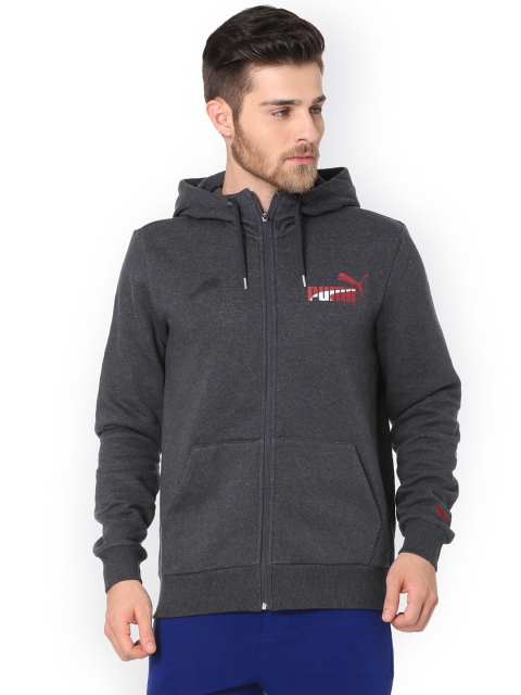 

Puma Men Grey Solid Hooded Sweatshirt