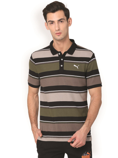 

Puma Men Black Striped Polo Collar T-shirt