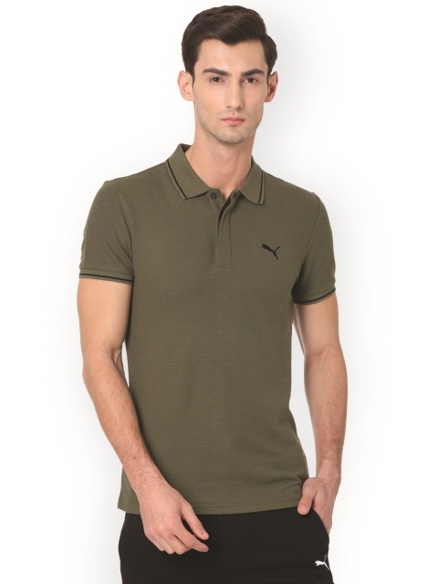 

Puma Men Olive Green Solid Polo Collar T-shirt