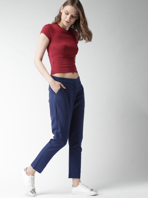 

Mast & Harbour Women Navy Blue Regular Fit Solid Regular Trousers