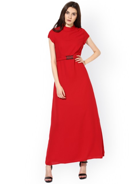 

Kazo Women Red Solid A-Line Dress