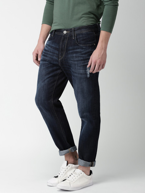 

Mast & Harbour Men Blue Carrot Slim Fit Mid-Rise Low Distress Jeans