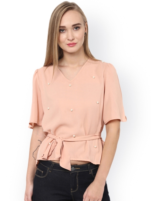 

Besiva Women Peach-Coloured Solid Top