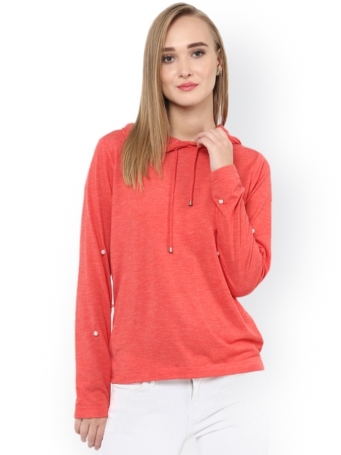 

Besiva Women Orange Solid Hooded Sweatshirt