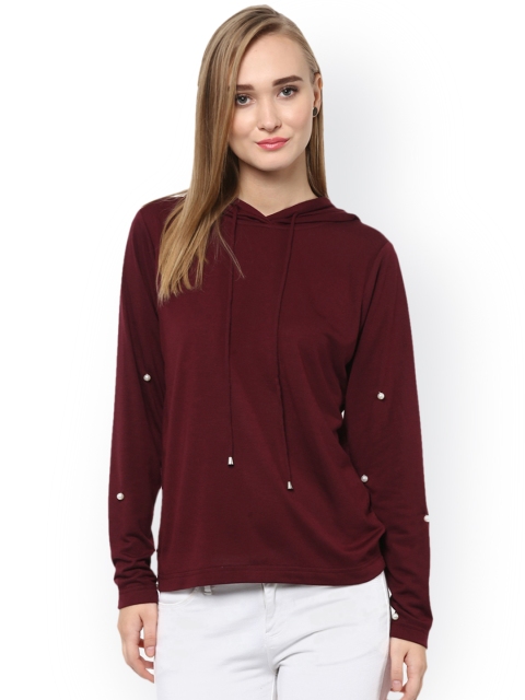 

Besiva Women Maroon Solid Hooded Sweatshirt