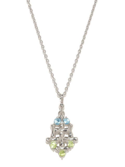 

Gehna Silver-Toned & Blue Topaz & Peridot 925 Sterling Silver Pendant with Chain