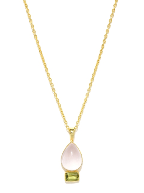 

Gehna Gold-Toned Peridot & Rose Quart Silver Pendant with Chain