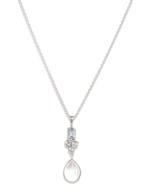 

Gehna White & Blue Sterling Silver Tear Drop Pendant With Chain
