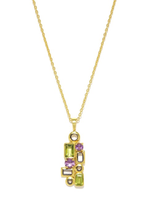 

Gehna Gold-Toned Playful Amethyst & Peridot Sterling Silver Pendant with Chain