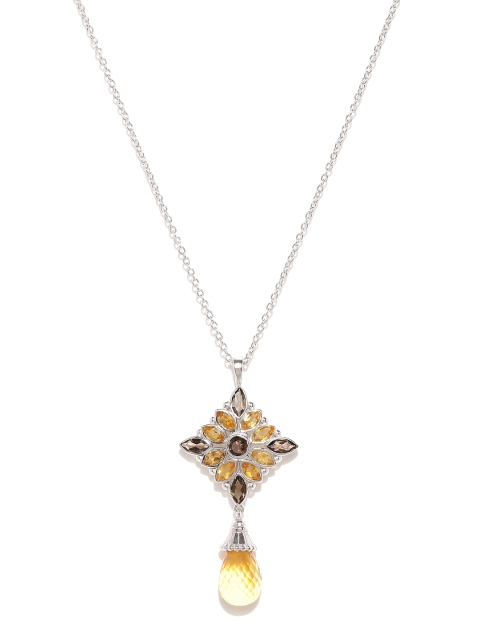 

Gehna Orange and Brown Sterling Silver Tear Drop Pendant With Chain