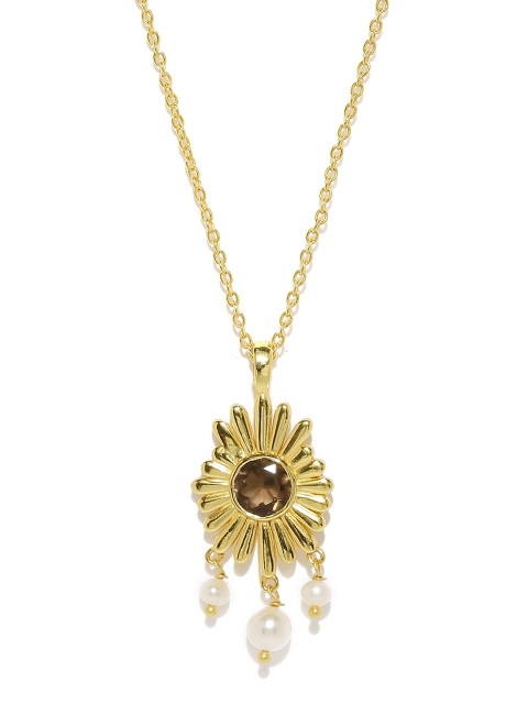 

Gehna Gold-Toned Striking Pearl & Smoky Topaz Sterling Silver Pendant with Chain