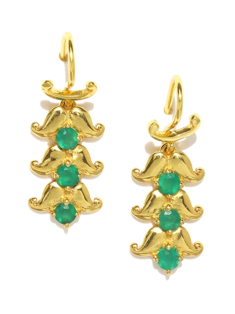 

Gehna Gold-Toned & Green Onyx & Sterling Silver Paisley Shaped Drop Earrings