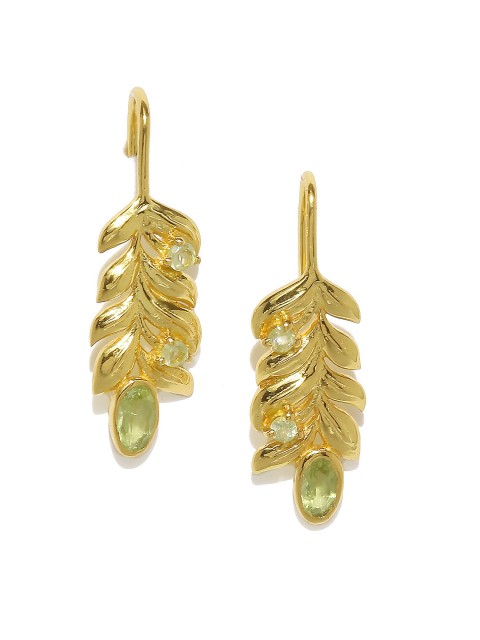 

Gehna Gold-Toned & Green Foliole Peridot Sterling Silver Drop Earrings