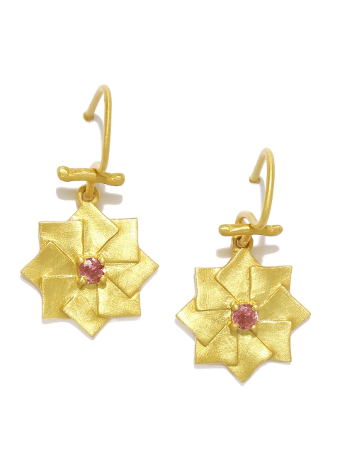

Gehna Gold-Toned & Pink Sterling Silver Tourmaline Contemporary Drop Earrings