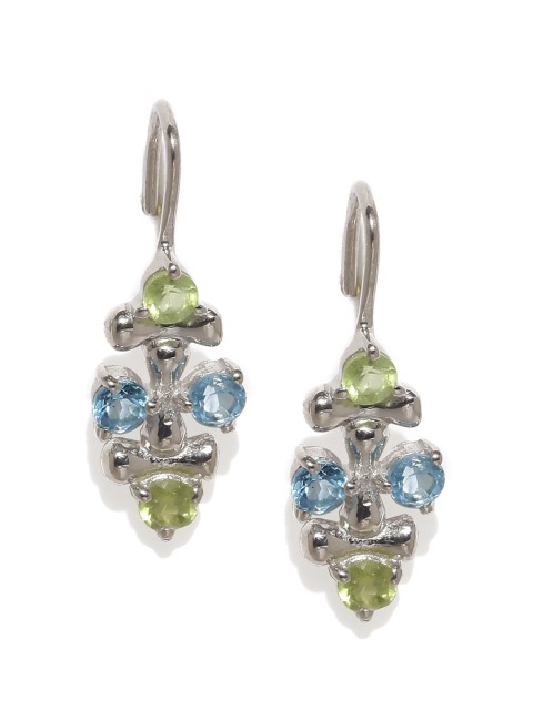 

Gehna Silver-Toned Blue Topaz & Peridot 925 Sterling Silver Drop Earrings