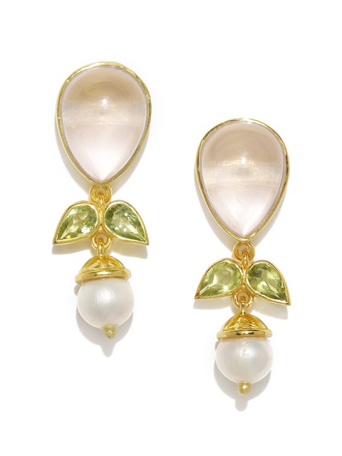 

Gehna Gold-Toned & Pink Peridot & Rose Quartz 925 Sterling Silver Drop Earrings