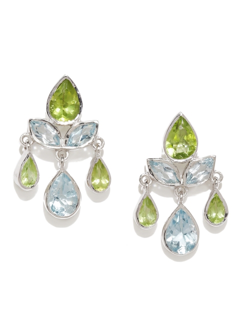 

Gehna Silver-Toned & Blue Topaz Contemporary Drop Earrings
