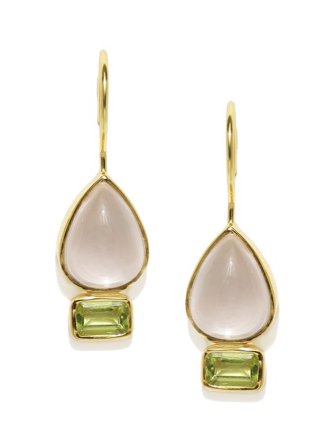 

Gehna Gold-Toned & Green Peridot Rose Quartz Silver Drop Earrings