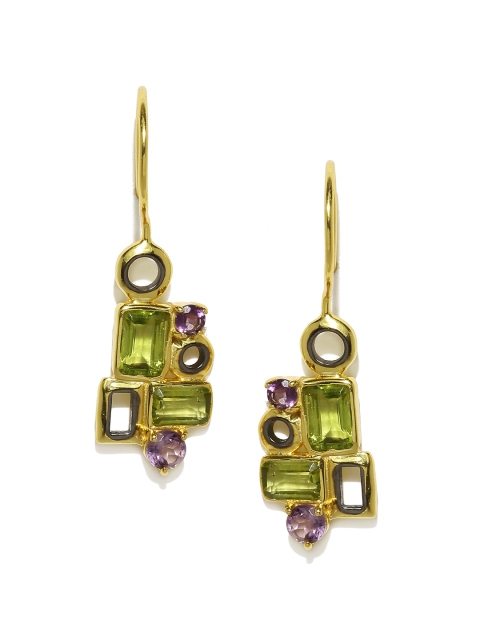 

Gehna Gold-Toned & Purple Amethyst & Peridot 925 Sterling Silver Drop Earrings