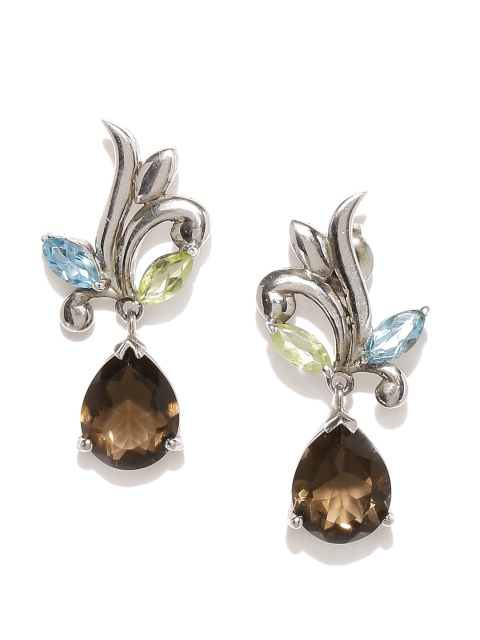 

Gehna Luxuriant Blue Topaz, Peridot & Smoky Topaz Sterling Silver Drop Earrings