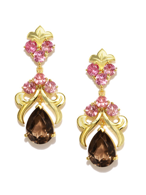 

Gehna Gold-Toned & Pink Sterling Silver Contemporary Drop Earrings