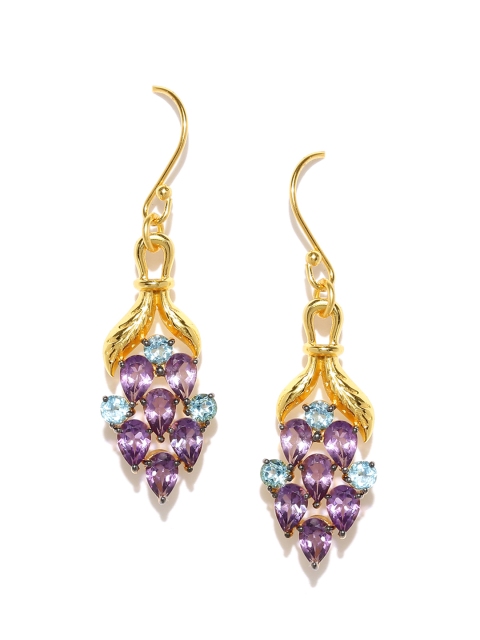 

Gehna Gold-Toned & Purple Ambrosial Amethyst & Blue Topaz Silver Drop Earrings