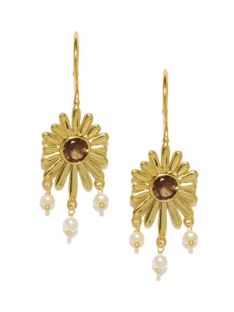 

Gehna Gold-Toned & Brown Sterling Silver Drop Earrings