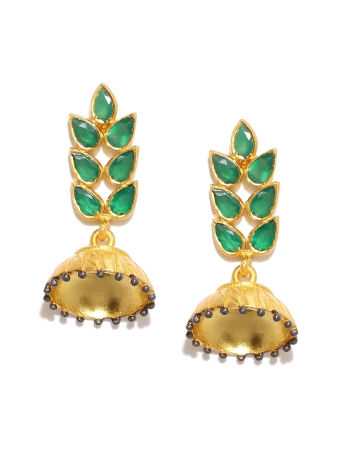 

Gehna Gold-Toned & Green Onyx Silver Jhumkas